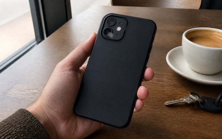 Smartphone in einer schlanken Schutzhülle
