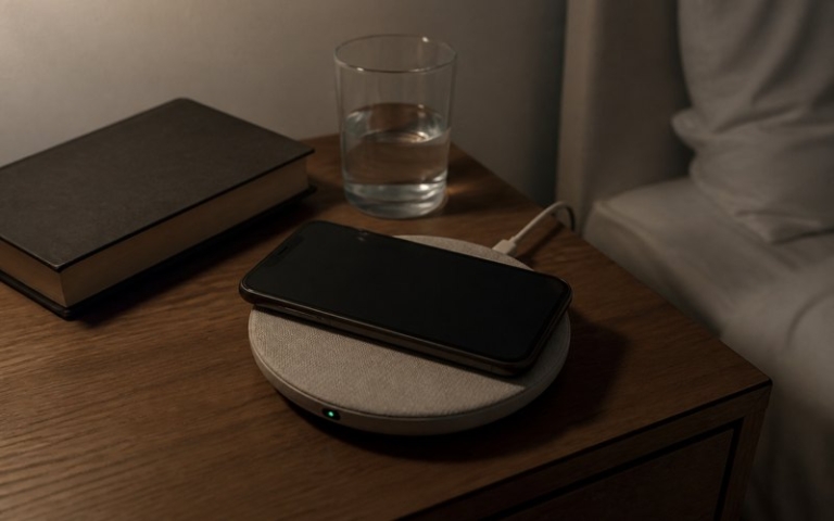 Smartphone lädt auf einer Induktionsladeschale