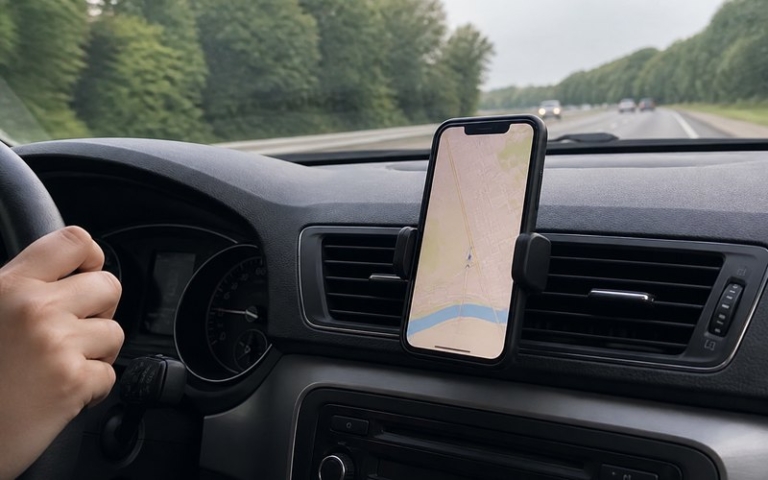 Handyhalterung mit Smartphone am Autolüfter